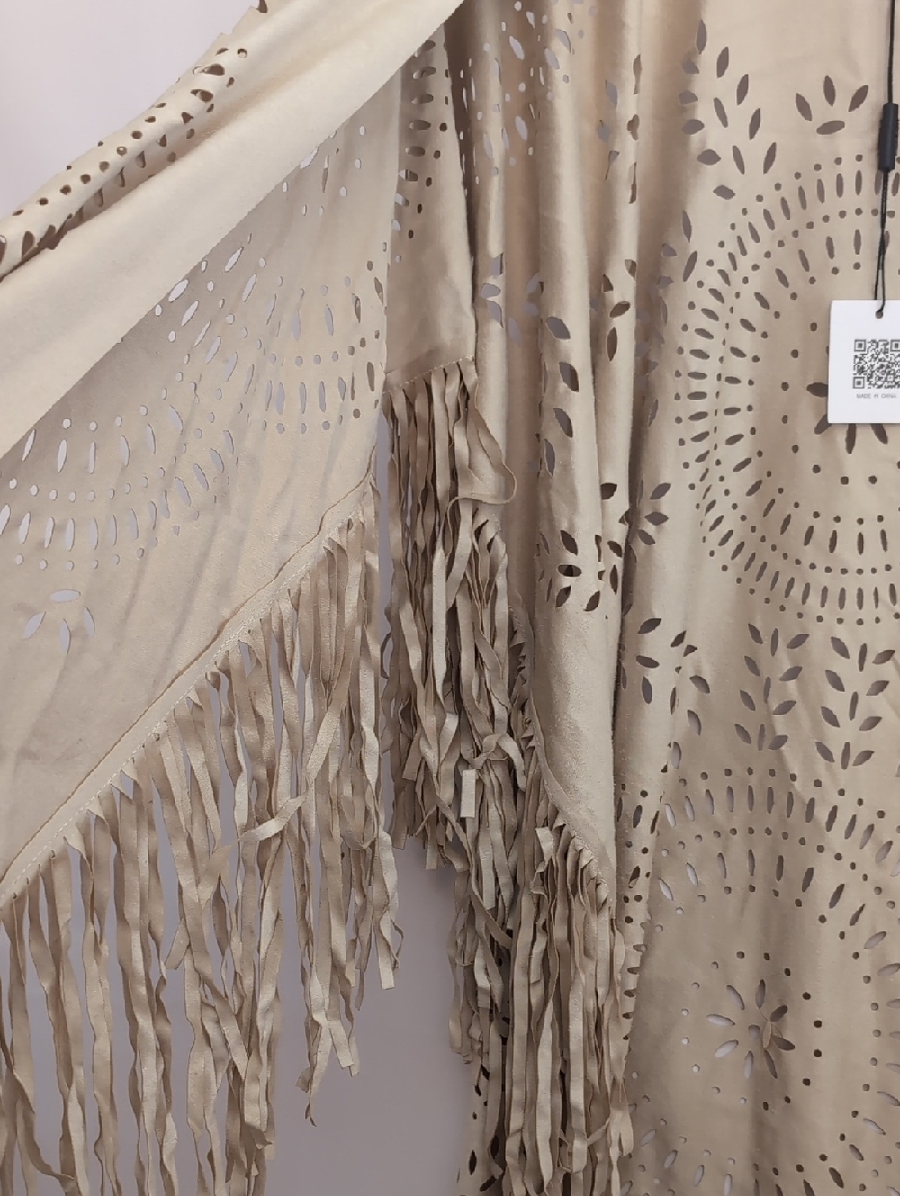 Faux Suede Boho Fringe Shawl - Picture 2 of 8